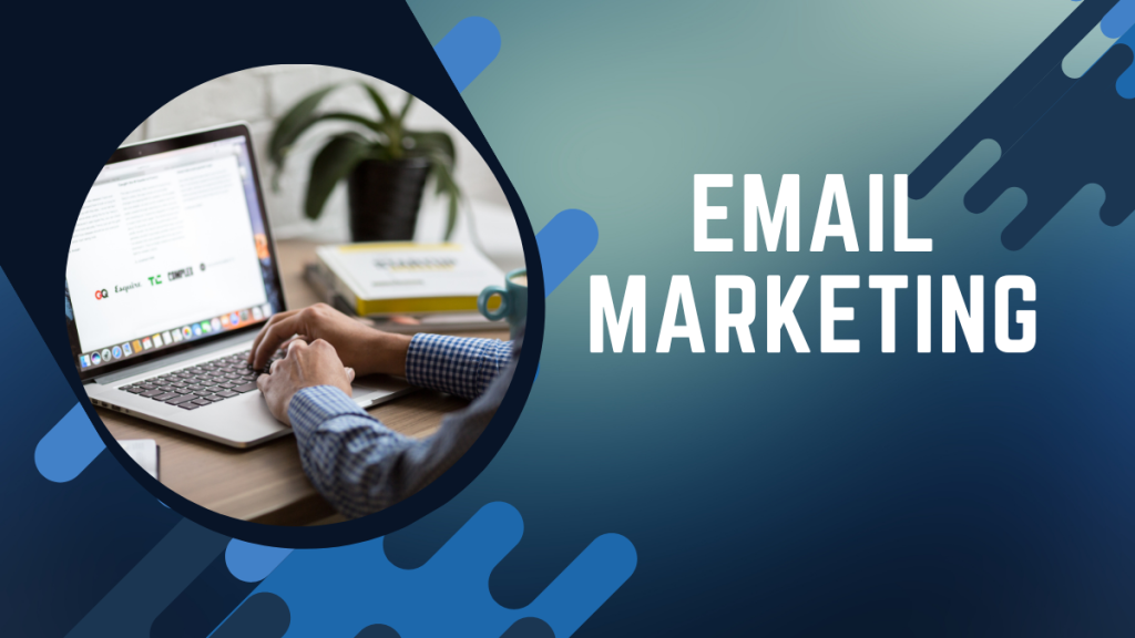 Person working on laptop for email marketing campaign.