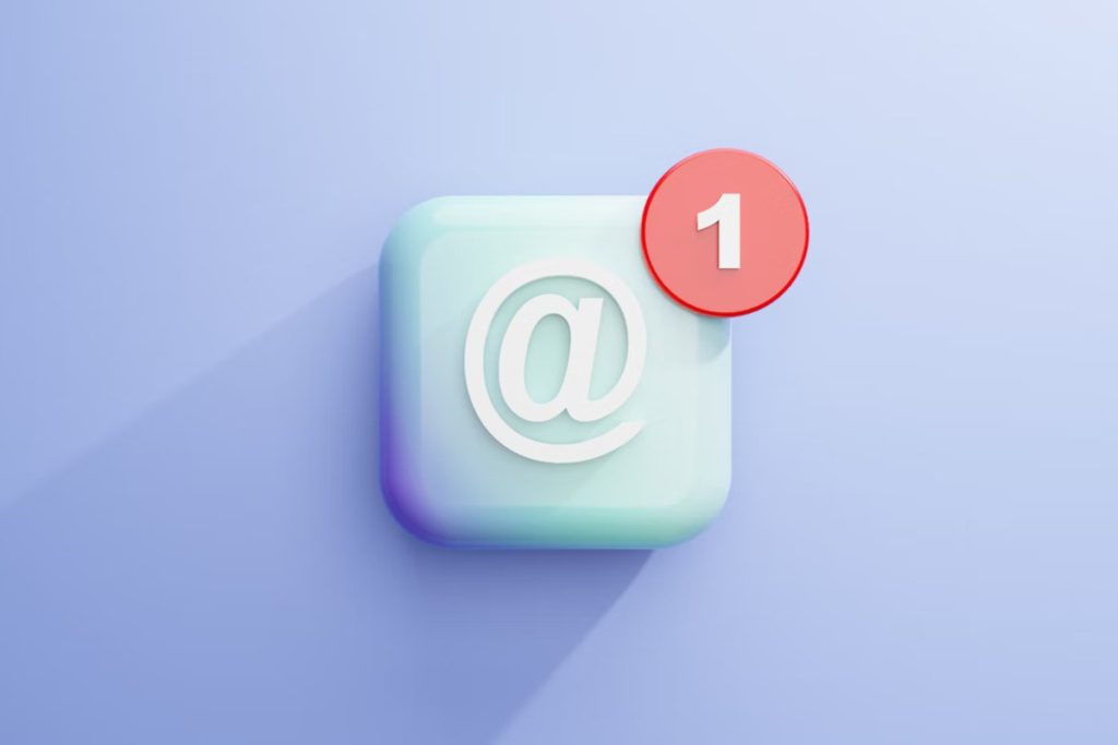 An email notification icon with a red circle showing one unread message, suggesting new email copy.